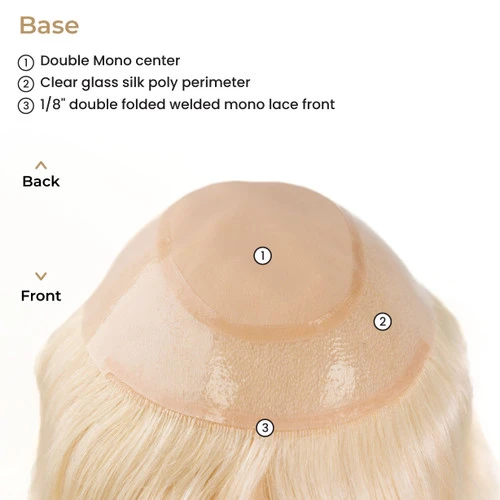 P6814BSC Double Monofilament Top Human Hairpiece For Women 3 P6814BSC Double Monofilament Top Human Hairpiece For Women - Image 3