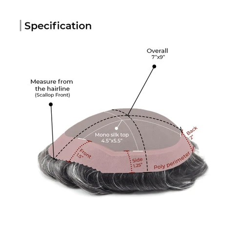 Mens Toupee M100 Basic 7"x 9" Mono Top Hairpiece - Basic Version 7 Mens Toupee M100 Basic 7"x 9" Mono Top Hairpiece - Basic Version - Image 7