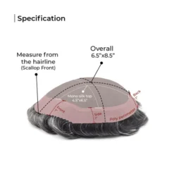 Mens Toupee M100 6.5"x 8.5" Mono Top 26 Mens Toupee M100 6.5"x 8.5" Mono Top -Hair Care Product Store M100SPECS 10349.1692649285