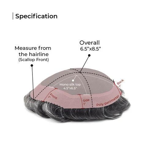Mens Toupee M100 6.5"x 8.5" Mono Top 7 Mens Toupee M100 6.5"x 8.5" Mono Top - Image 7