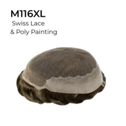 Mens Toupee M116XL Swiss Lace Poly Back Men's Hairpiece Extra Large Size