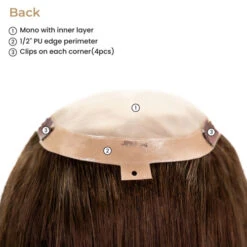 P46BSC Mono Lace Top Human Hair Topper With Clips -Hair Care Product Store back 00018.1683912365