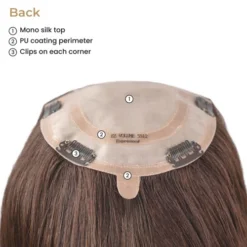 Ez Volume 5512 - Premium Human Hair Mono Silk Top Clip-In Hair Topper -Hair Care Product Store back 55310.1669060259